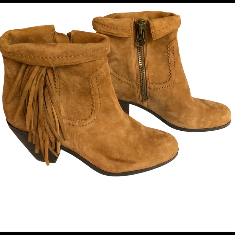 Sam Edelman Womens Tan Brown  Suede Booties Boots 6.5 Fringe